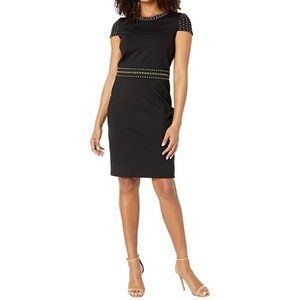 $165.00 MICHAEL Michael Kors Grommeted Cap-Sleeve Dress, Black, Size M